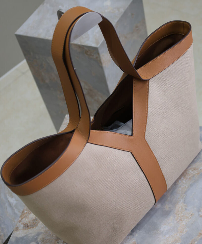 Saint Laurent Y Leather And Canvas Tote Bag Coffee